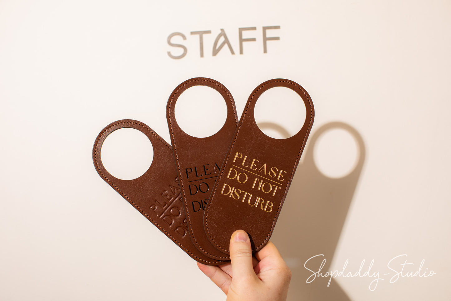 Do Not Disturb Door Hanging Leather Sign with logo for hotels