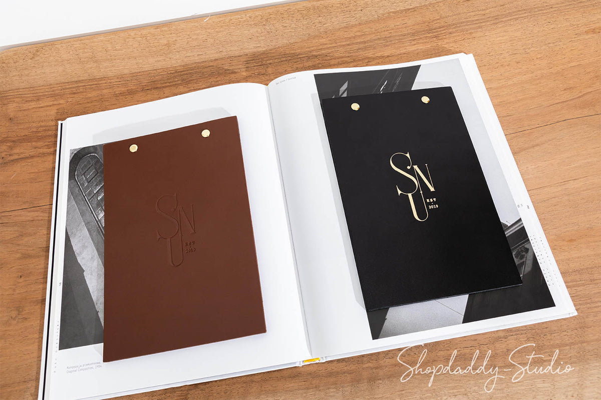  Double Leather Holder Menu with Brass Plank