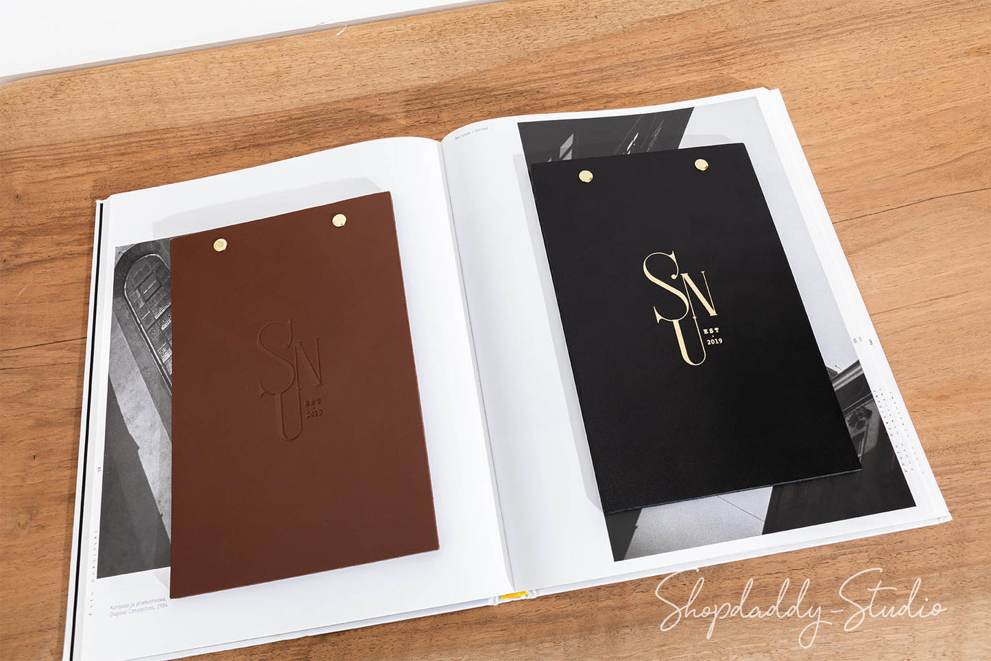  Double Leather Holder Menu with Brass Plank