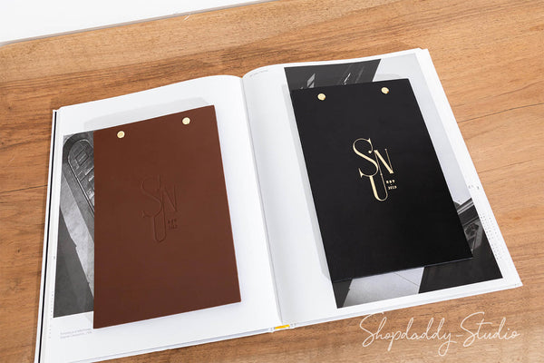  Double Leather Holder Menu with Brass Plank