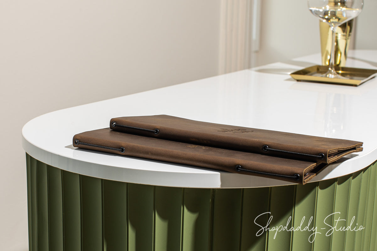 Double Leather Menu Cover with Corners and elastic band