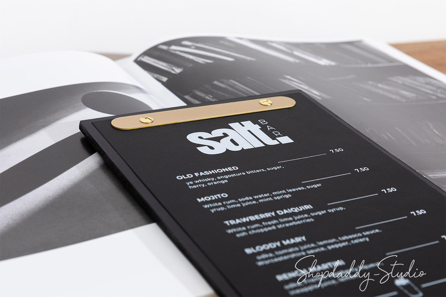 Double Leather Menu Holder with Brass Plank