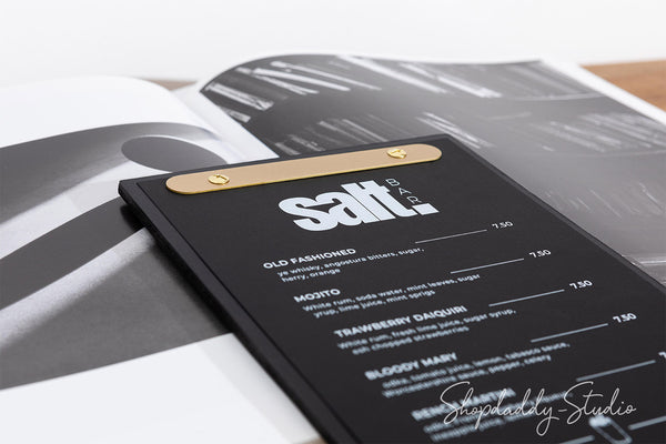 Double Leather Menu Holder with Brass Plank