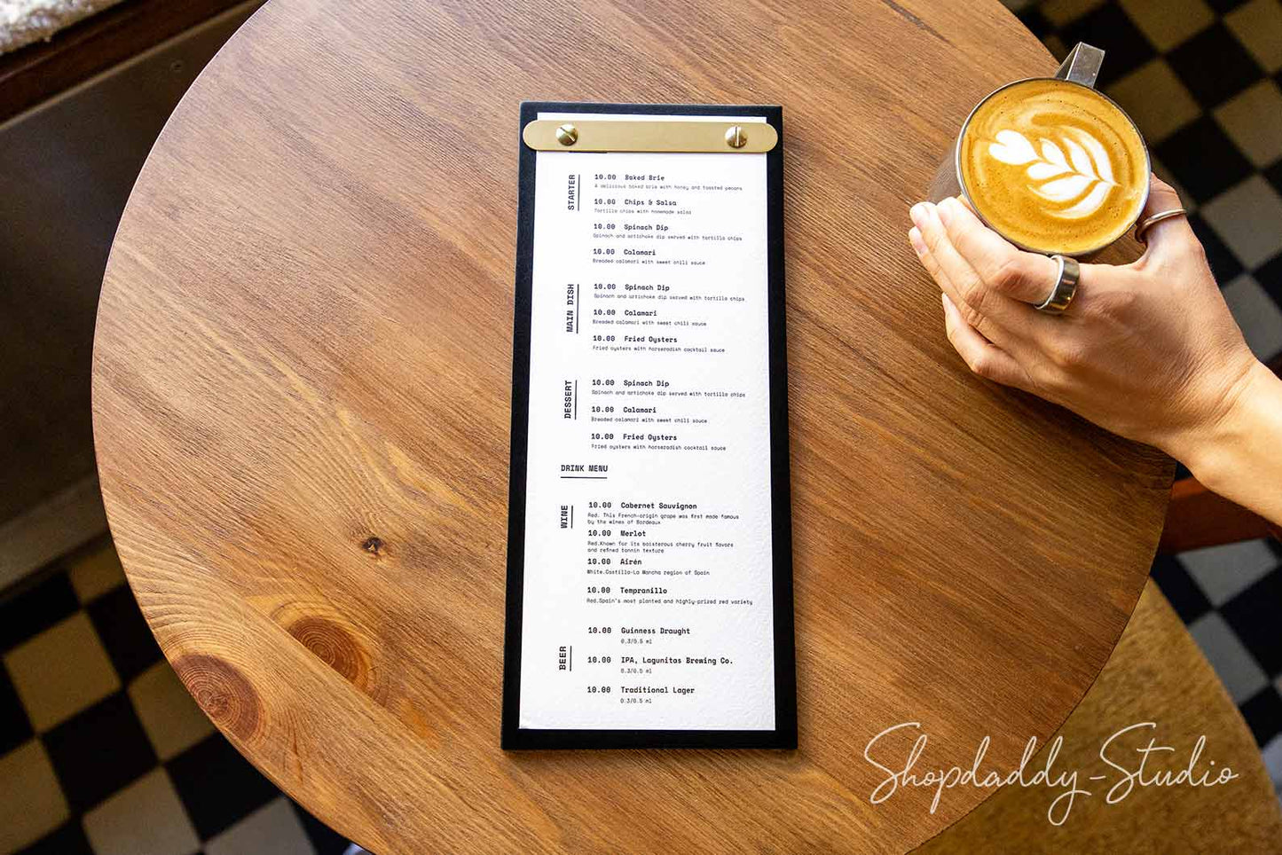 Double Leather Menu Holder with Brass Plank for Restaurant