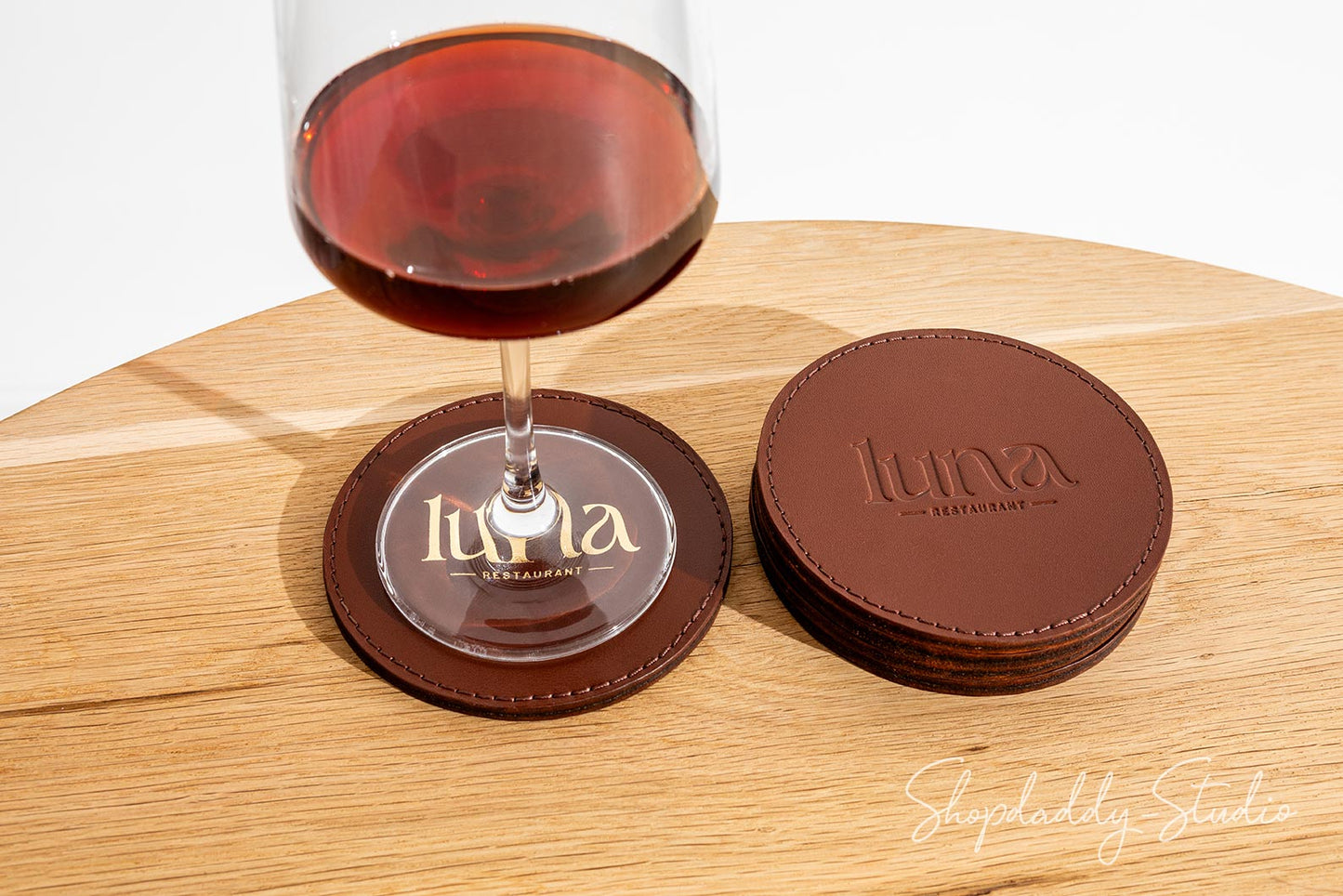 Doule Leather Coasters with Stitching for Restaurant