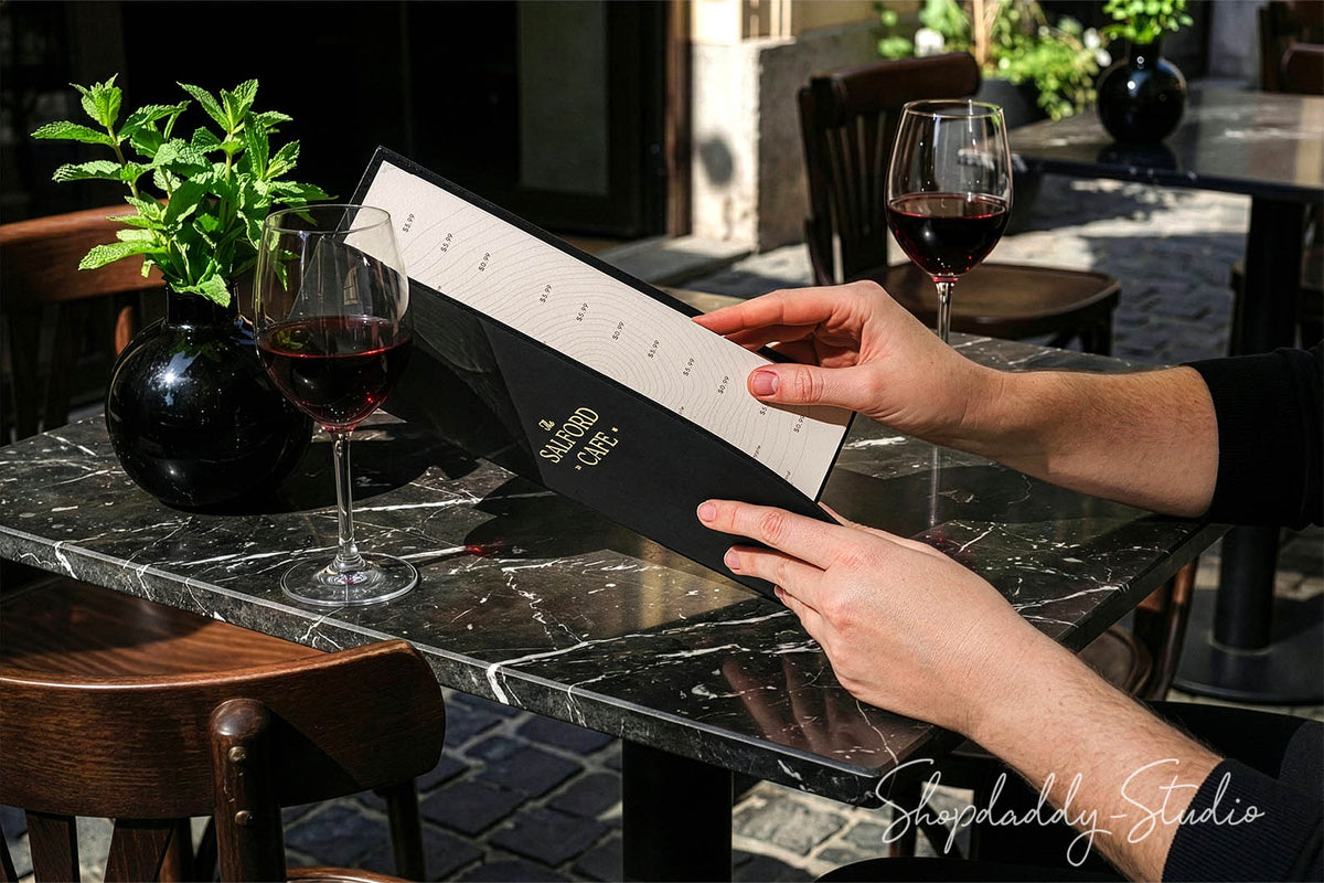 Durable Black Double Leather Menu Cover with Corners