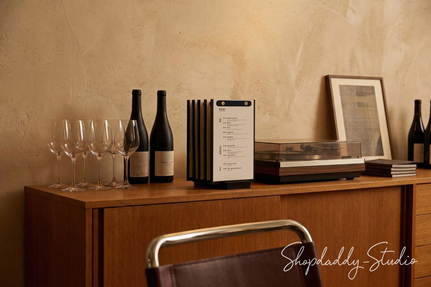 Durable Black Menu Holder Set with Base (5 pcs)