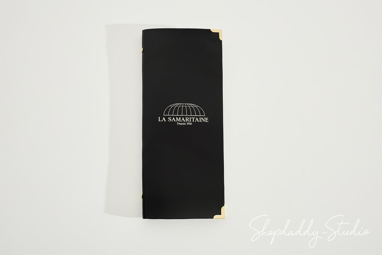 Durable Black Thick Leather Menu Cover with Plastic Sleeves and Corners