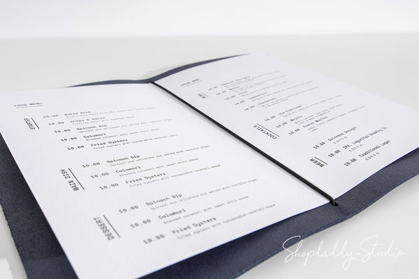Durable Dark Blue Thick Leather Menu Cover with Elastic Band
