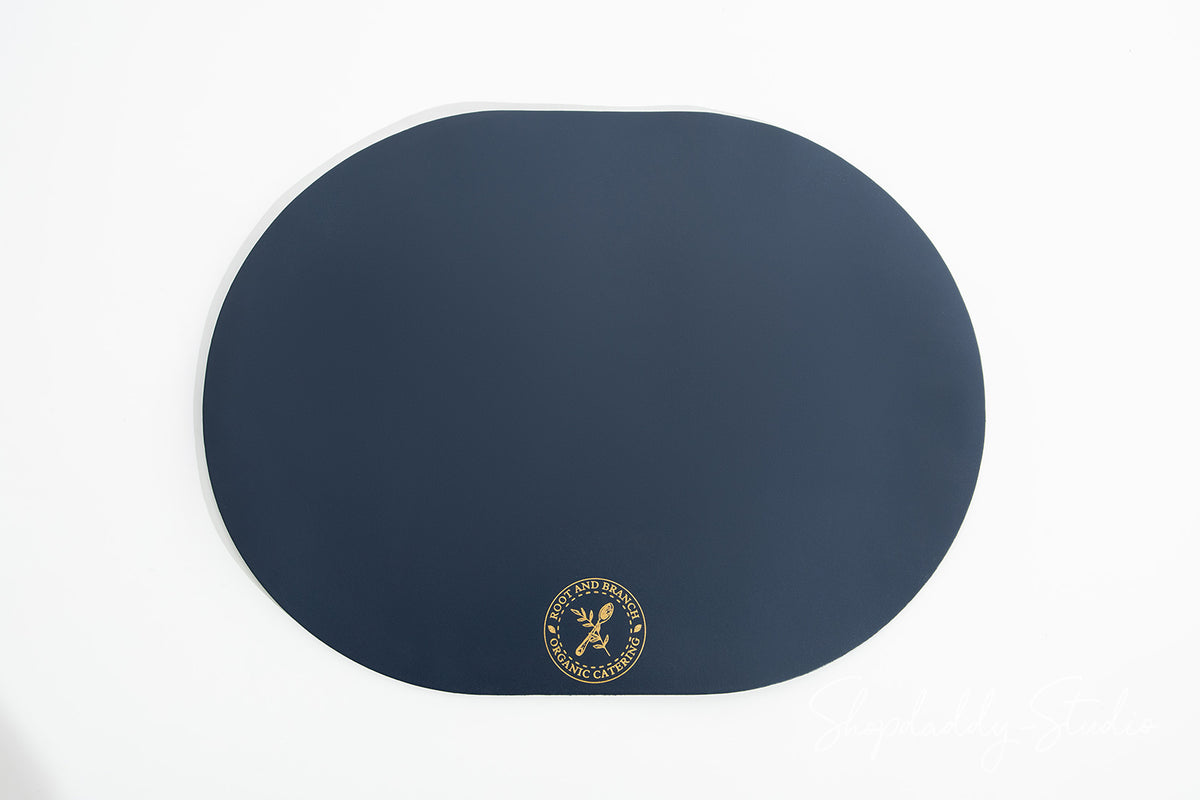 Durable Dark Blue Thick Leather Oval Table Dining Placemat