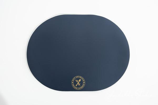 Durable Dark Blue Thick Leather Oval Table Dining Placemat