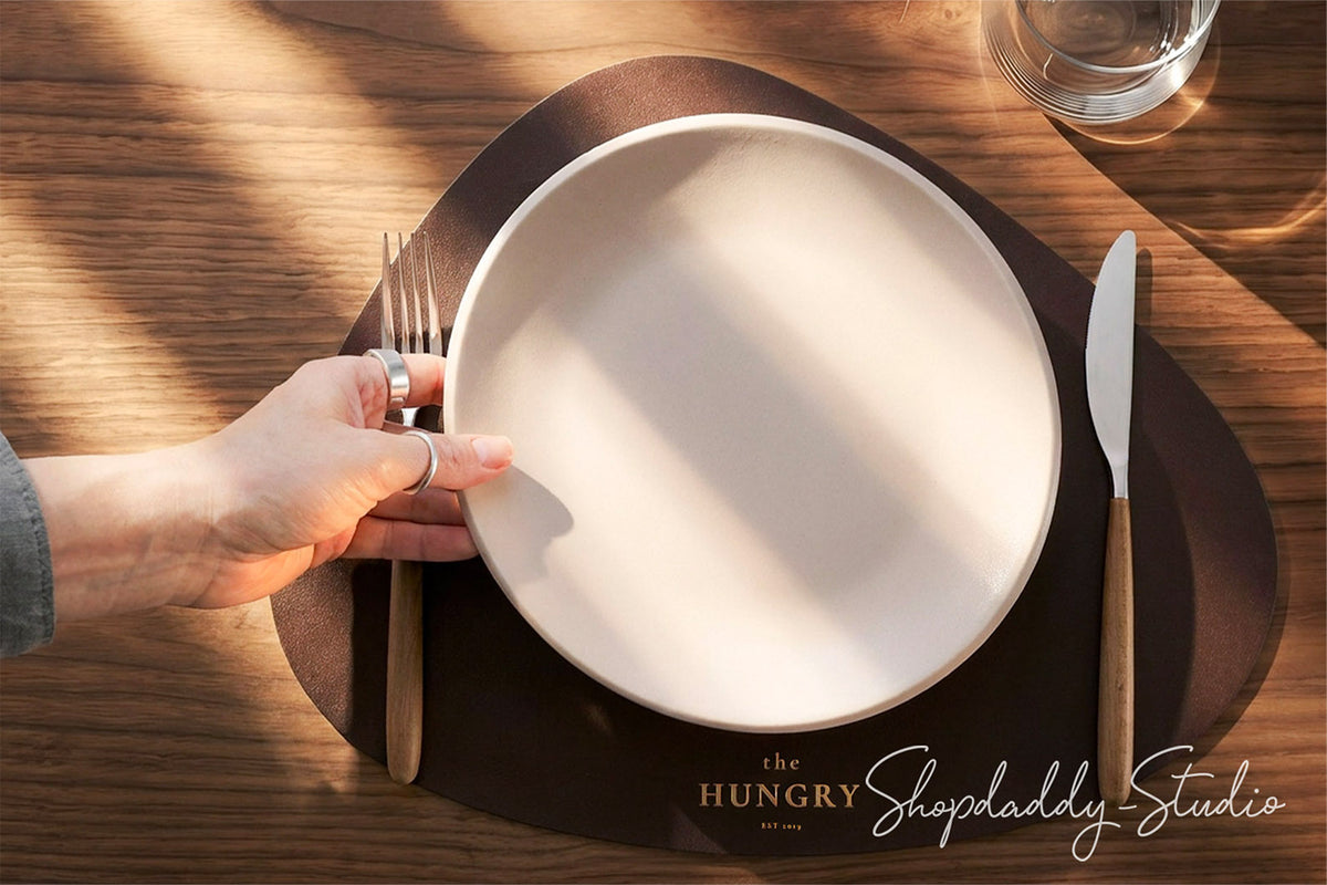 Durable Dark Brown Thick Leather Pebble Table Dining Placemat