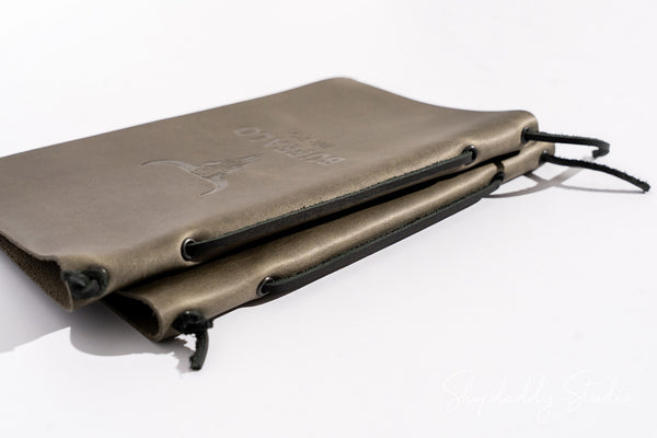 Durable Green-Gray Leather Menu Folder with Leather Lace