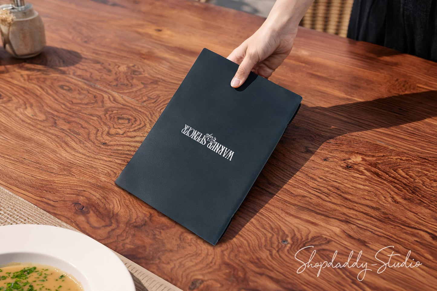 Durable Navy Blue Double Leather Menu Cover with Corners