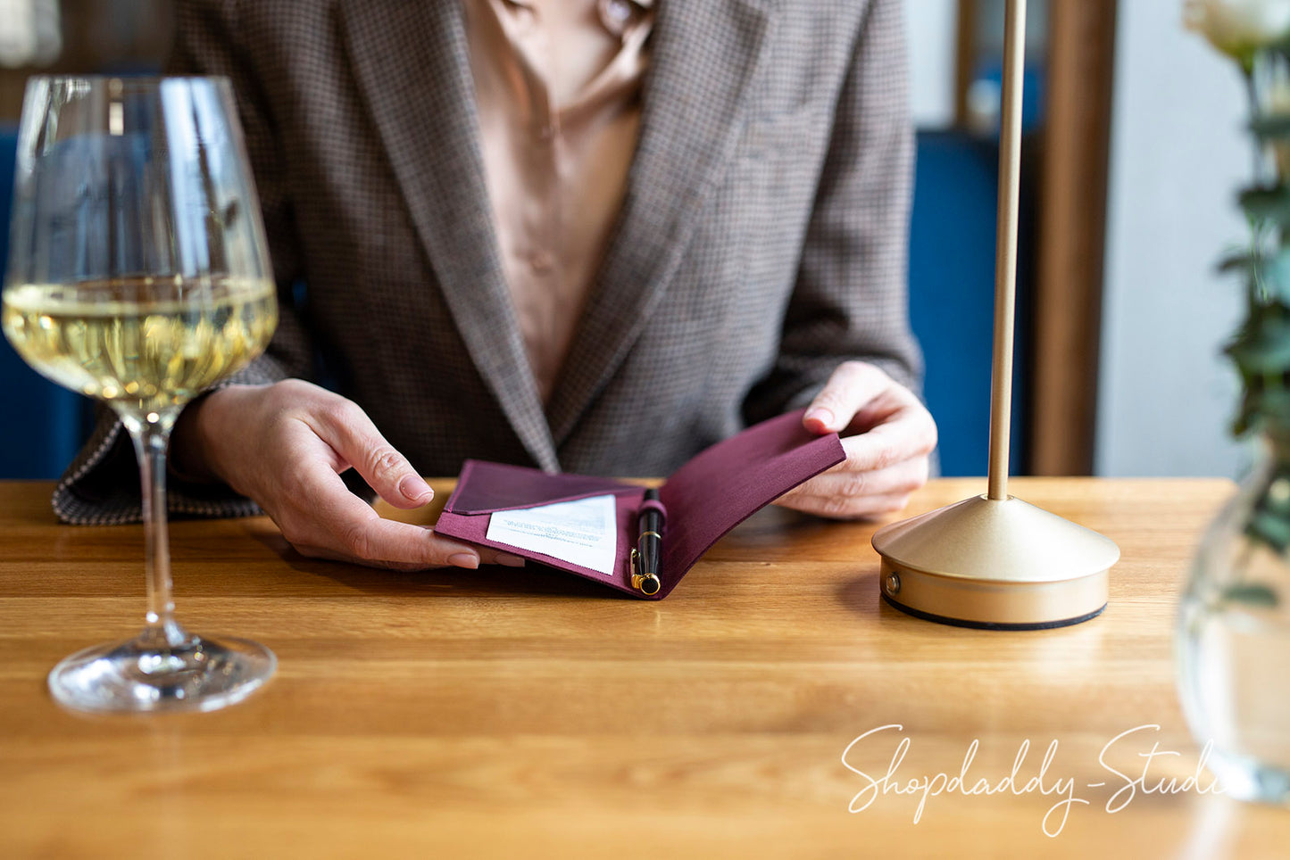 Durable Purple Leather Check Presenter with Pen Loop