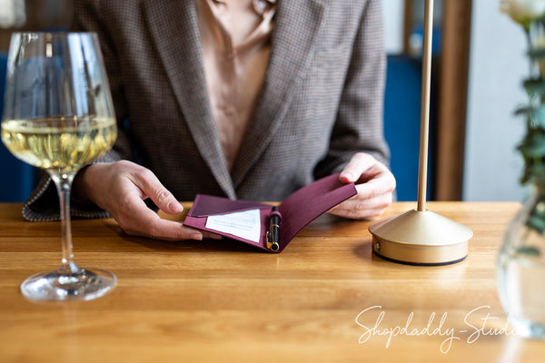 Durable Purple Leather Check Presenter with Pen Loop