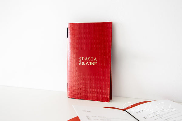 Durable Red Leather Menu Book with Woven Pattern