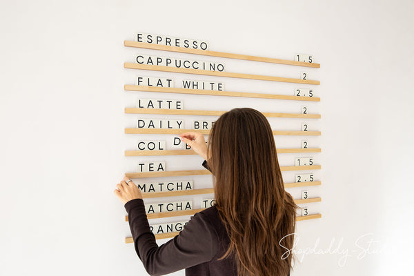 Durable Wall Menu Board With Wooden Rails & Changeable Letters