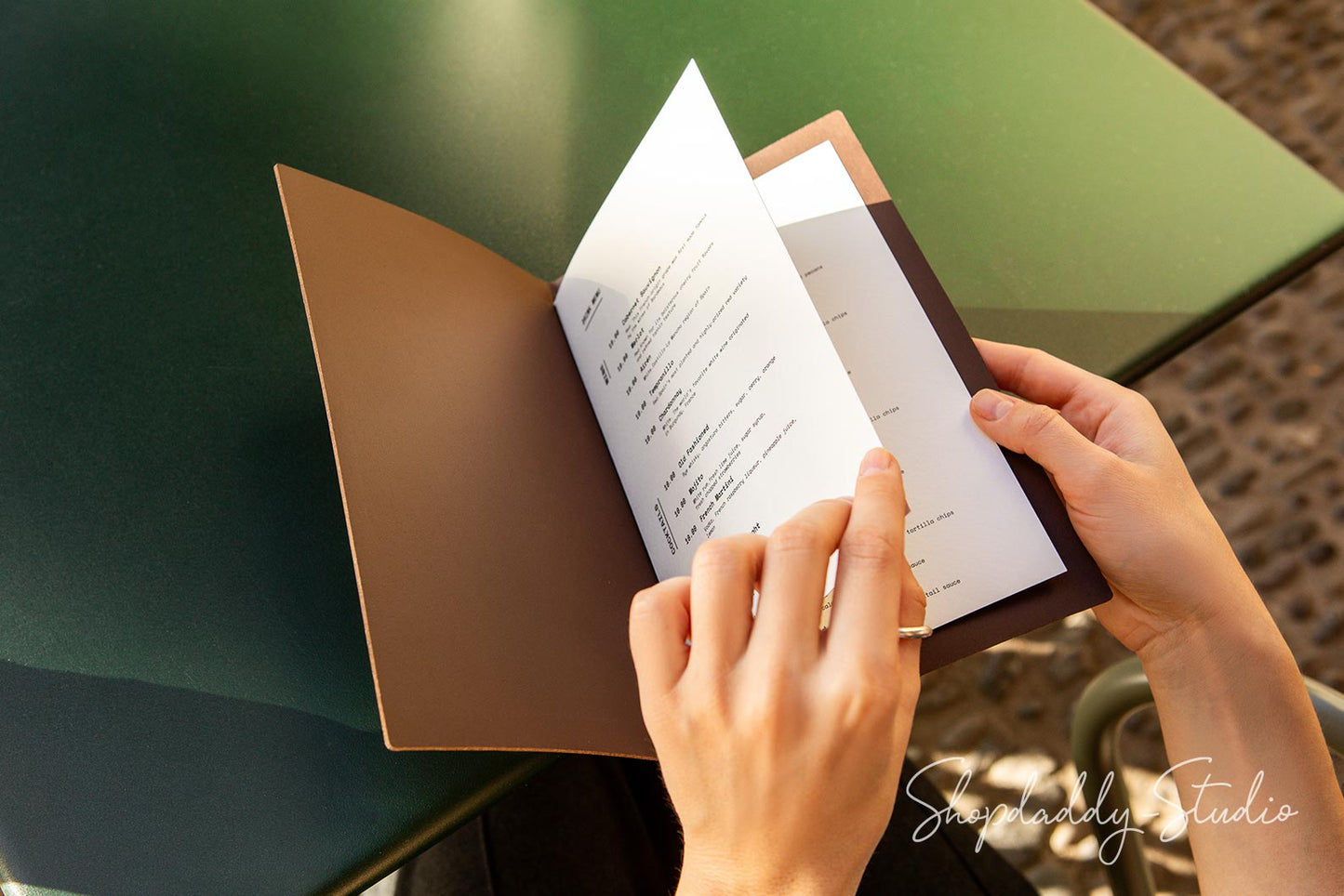 Durable recycled bonded leather menu folder in antique brown for restaurants