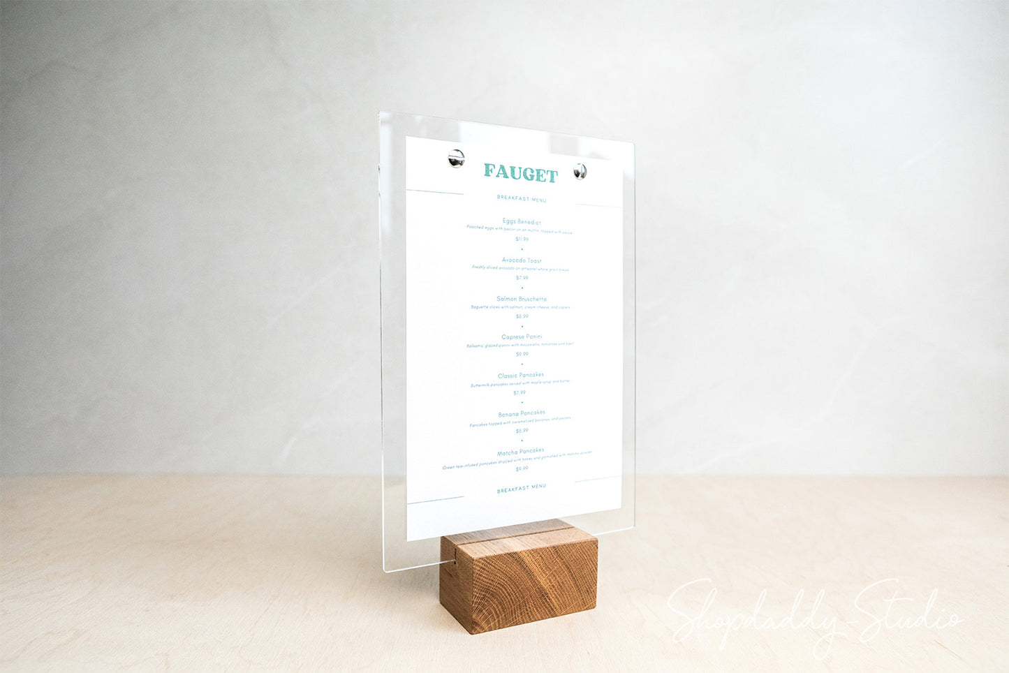 Elegant Acrylic Table Top Display with wood Base