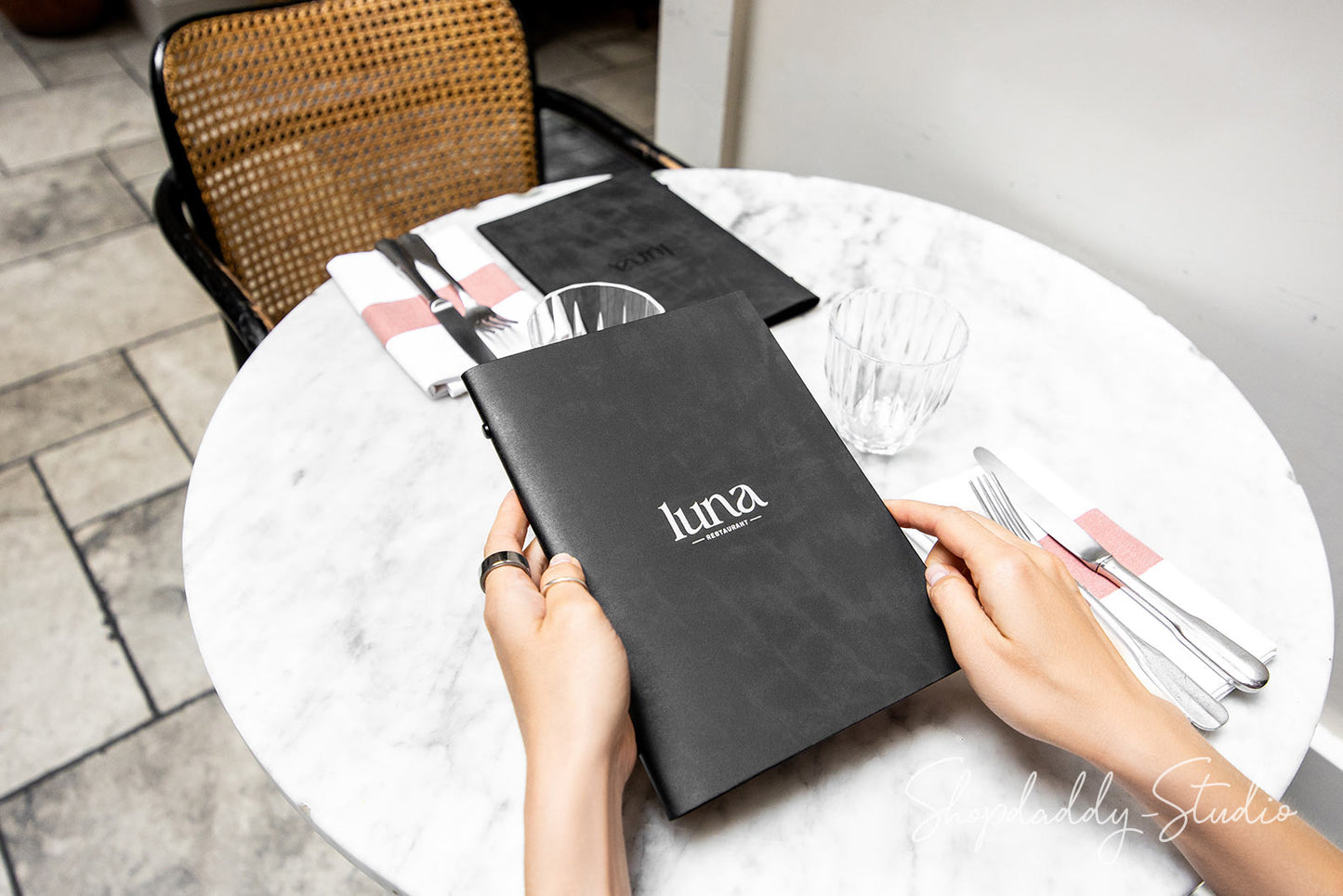 Elegant Antique Black Recycled Leather Menu Cover With Plastic Sleeves