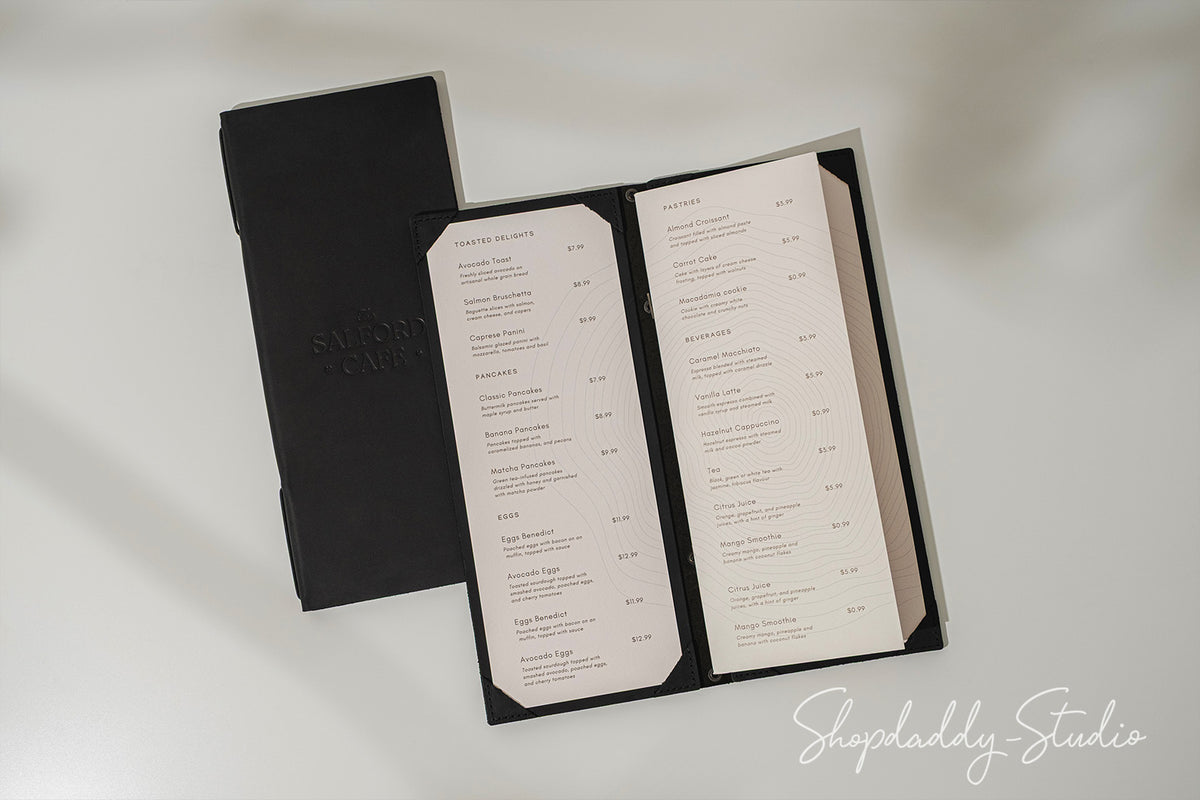 Elegant Black Double Leather Menu Cover with Corners
