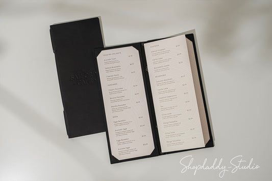 Elegant Black Double Leather Menu Cover with Corners
