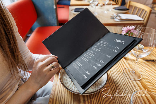 Elegant Black Double Thick Leather Menu Cover with Elastic Band
