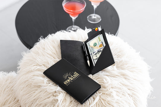 Elegant Black Italian Leather Check Presenter With Card Pocket