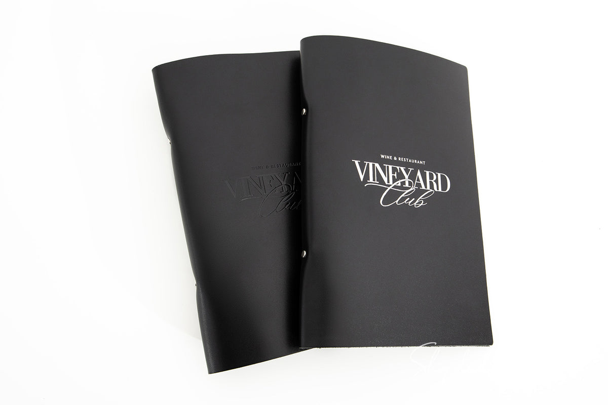 Elegant Black Leather Menu Cover with Rings Mechanism with logo