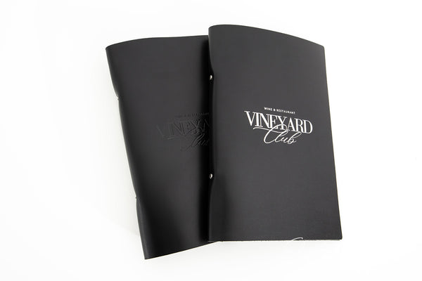 Elegant Black Leather Menu Cover with Rings Mechanism with logo