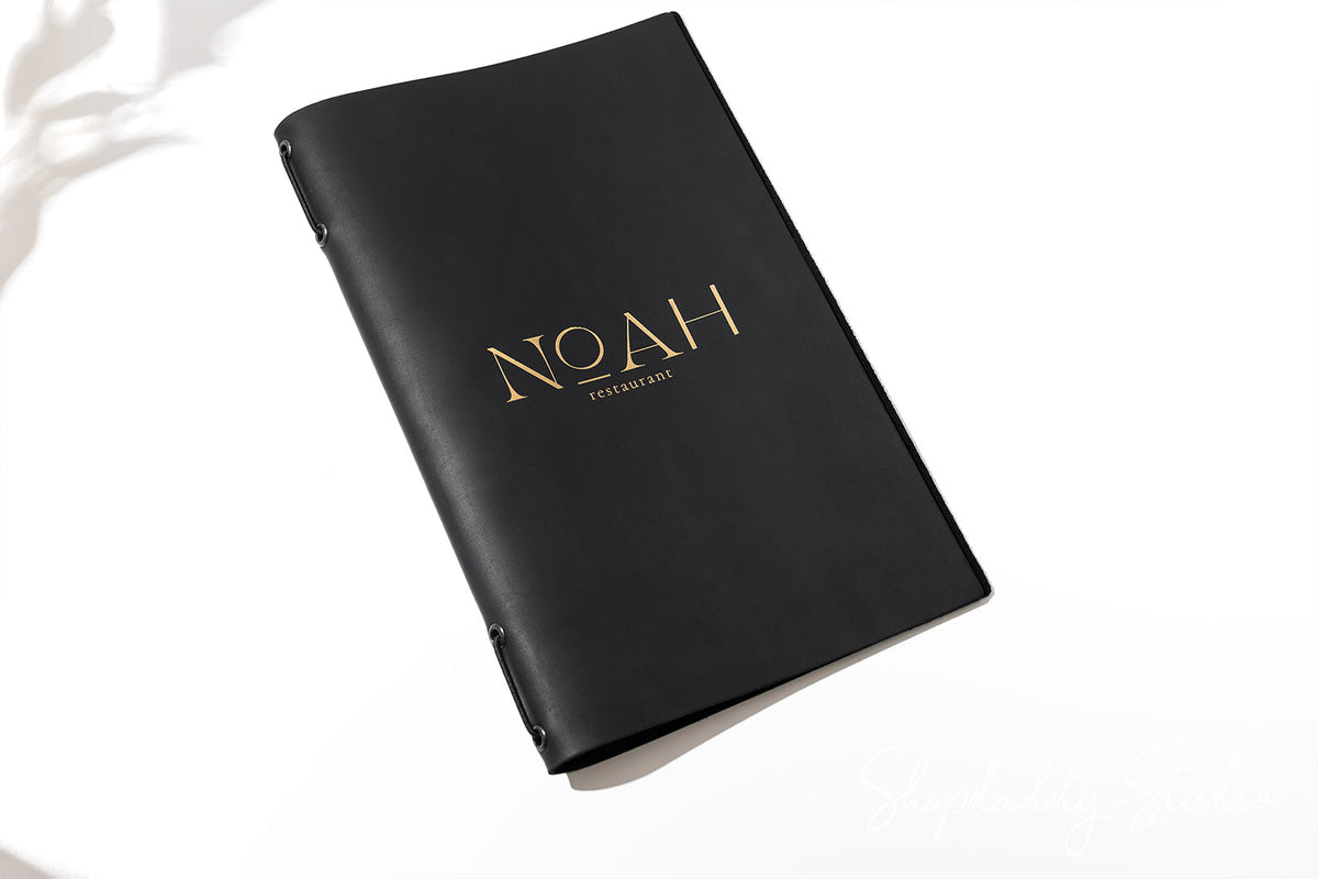 Elegant Black Leather Menu Folder with Two Elastic Bands