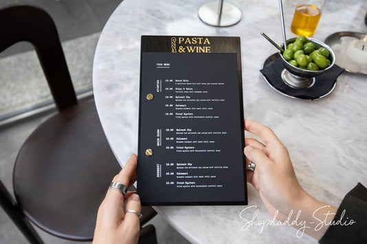 Elegant Black Plywood Menu Board with Logo