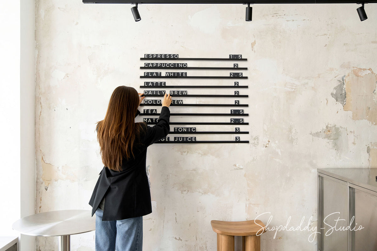 Elegant Black Wall Menu PVC Letter Board for Cafes and Bars