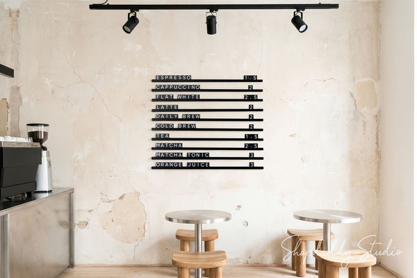 Elegant Black Wall Menu PVC Letter Board for Restaurants