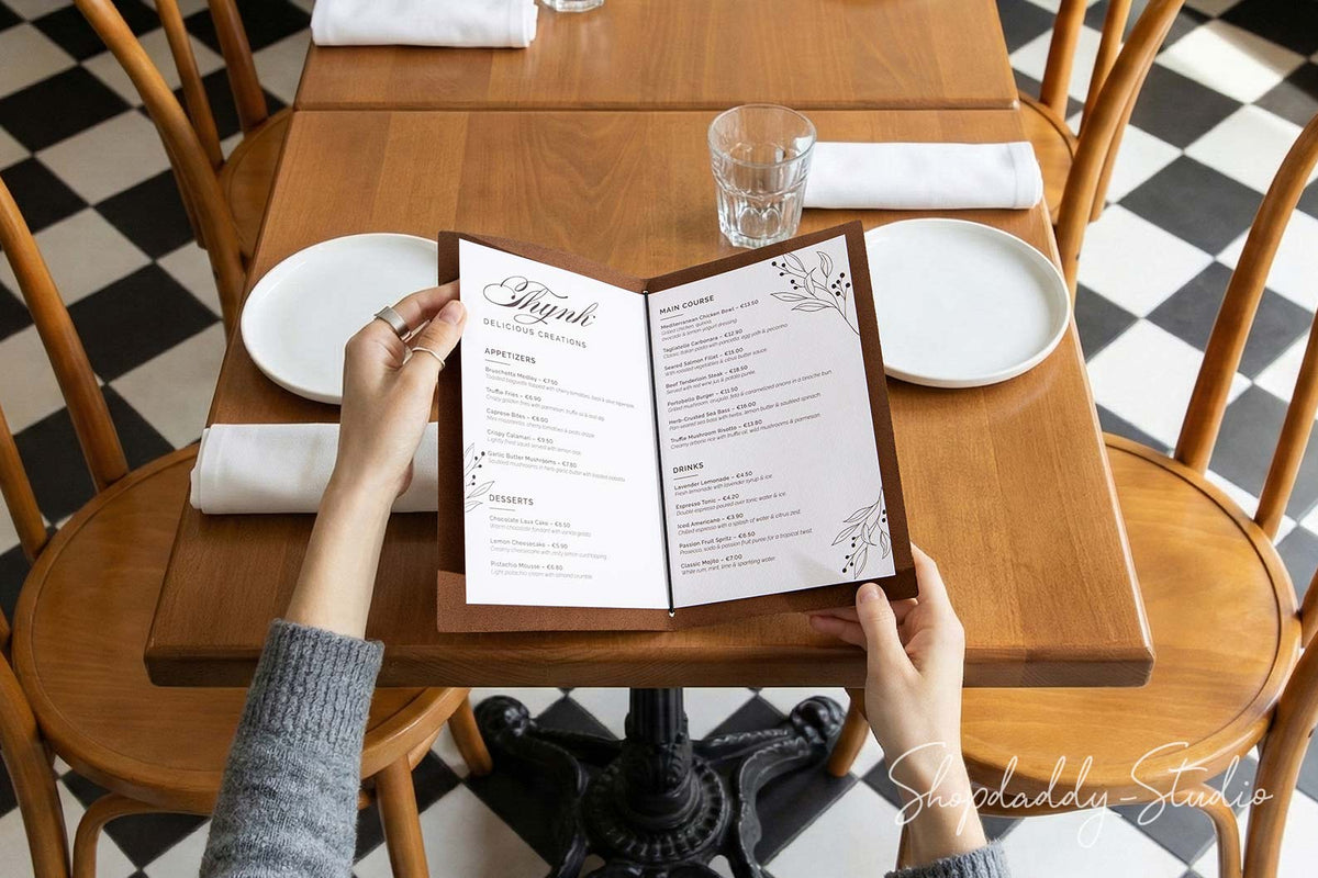 Elegant Brown Leather Menu Cover with Woven Pattern