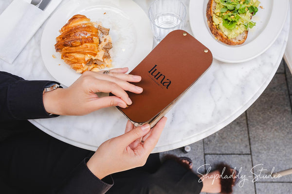 Elegant Brown Leather / Wood Check Holder for restaurant