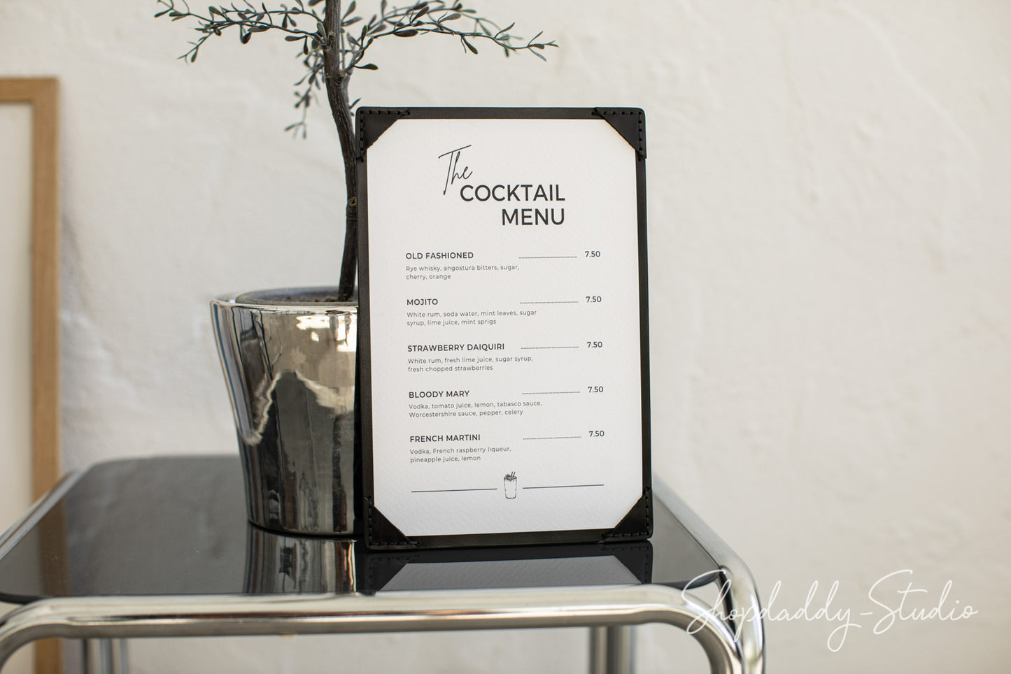 Black Double Leather Holder with Corners for drink menu
