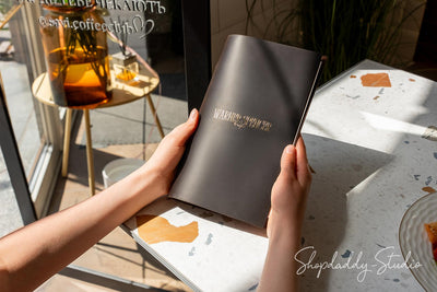 Elegant Chocolate Leather Menu Cover with Elastic Band