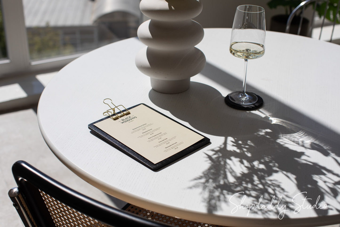 restaurant Black Menu Holder with Golden Binder with logo