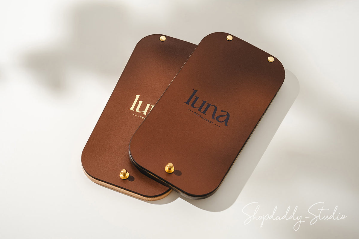 Elegant  Custom Brown Leather / Ashwood Bill Holder for restaurant