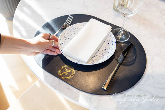 Elegant Dark Blue Thick Leather Oval Table Dining Placemat