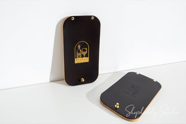 Elegant Dark Brown Leather / Ashwood Check Presenter  with logo