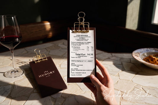 Elegant Dark Brown Leather Check Holder with Golden Binder