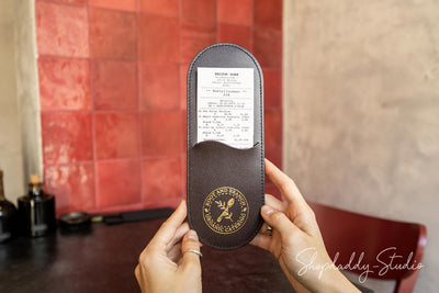 Elegant Dark Brown Leather Rounded Check Presenter