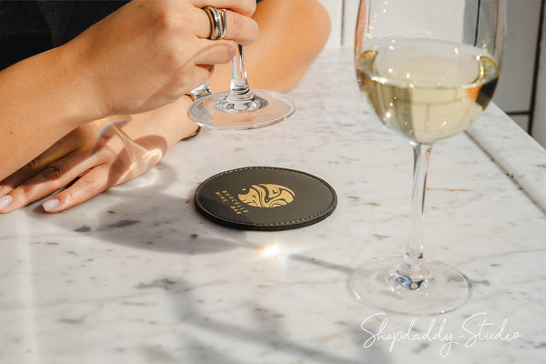 Elegant Double Leather Coasters with Stitching (5 pcs) for cafe