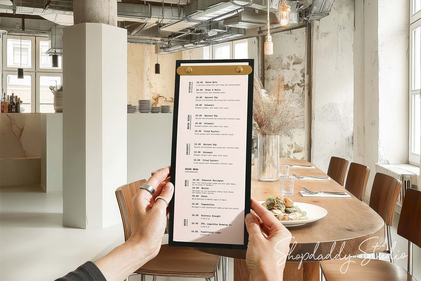 Elegant Double Leather Menu Holder with Brass Plank