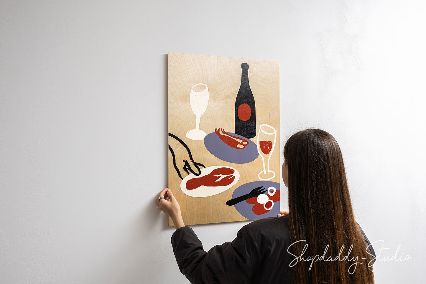 Elegant Fine Dining Moment — UV-Printed Wooden Wall Artwork 