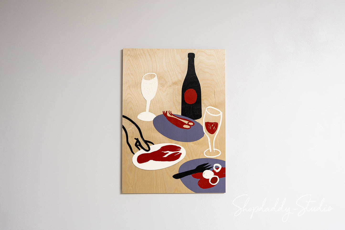 Elegant Fine Dining Moment — UV-Printed Wooden Wall Artwork for Cafe