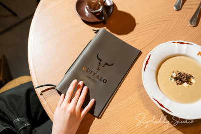 Elegant Green-Gray Leather Menu Folder with Leather Lace